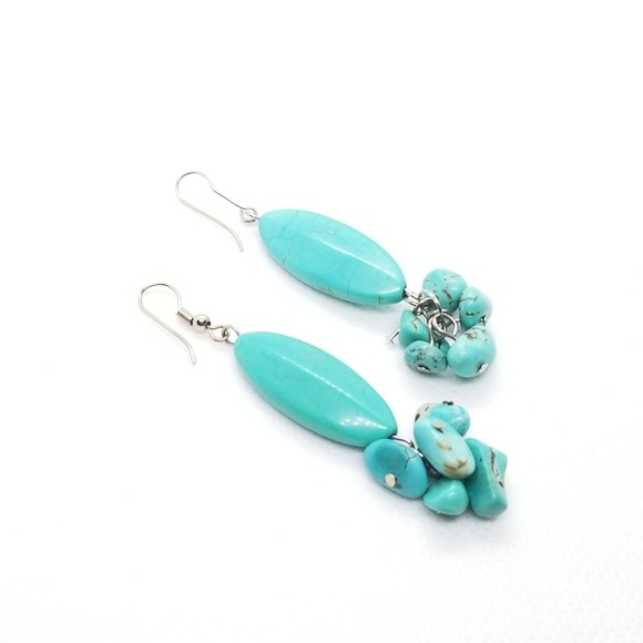 Turquoise Earrings Multi Stones Dangle Accents - Picture 1 of 5